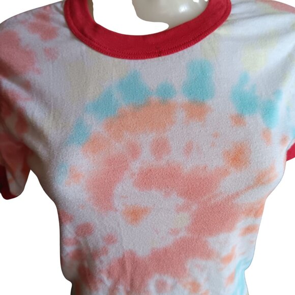 Small Vintage Tie-Dye Ringer T-Shirt Single Stitch Buttery 1980's Hippie Mom USA - Picture 2 of 7